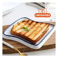 Pack4 Tablas de Ceramica en Forma de Pan Tostada Azul para Servir Aperitivos